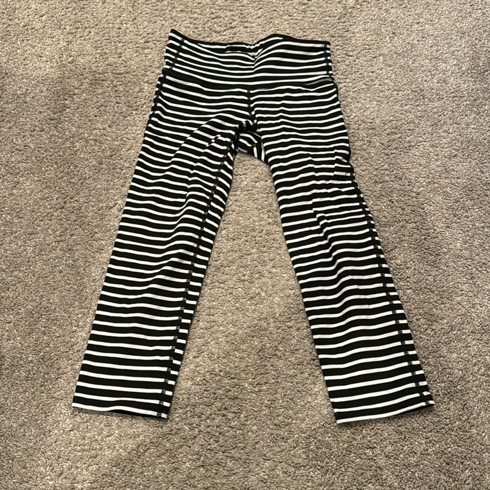 Athleta Black and White Striped Capris